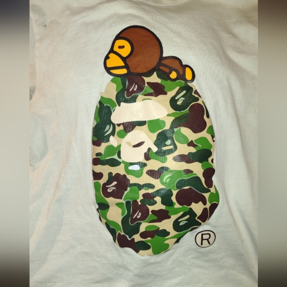 Bape White Tee with Green and Pink Details
